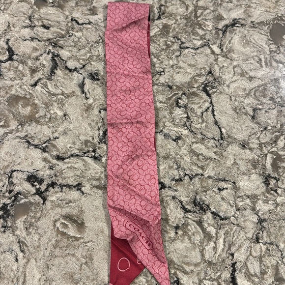 Coach signature c and polka dot pink 100% silk scarf ponytail, ascot 36”x2.5” - Picture 2 of 6